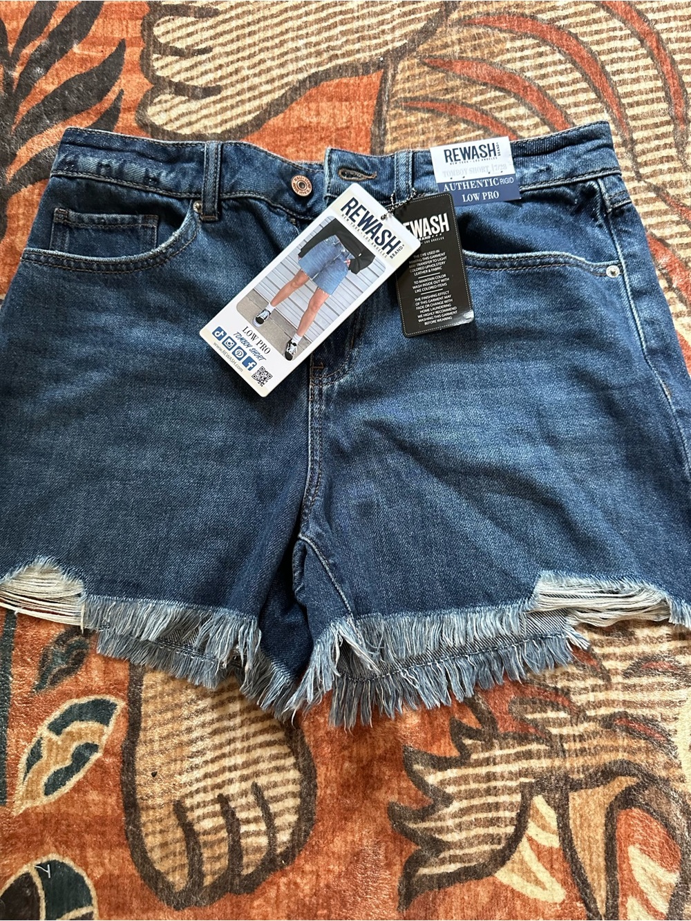 REWASH Dark Blue Distressed Frayed Hem Denim Shorts